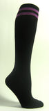 Black with purple 2line striped knee high socks