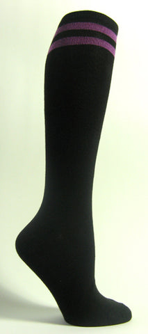 Black with purple 2line striped knee high socks
