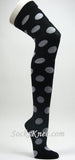 Black Over Knee High Socks with Large White Polka Dots