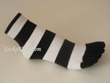 Black White Striped Toe Toe Socks, Ankle High