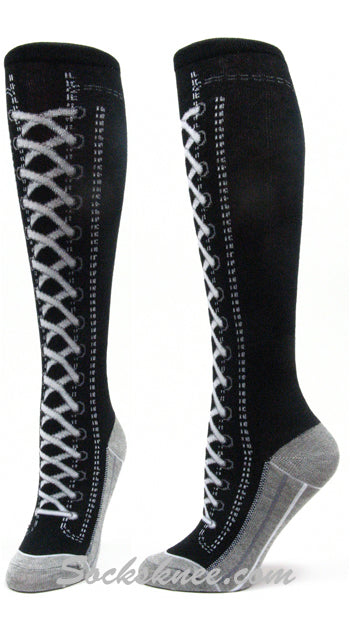 Black Lace-up Boots design kids youth high knee socks