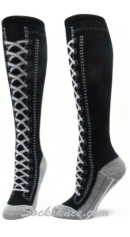 Black Lace-up Boots design kids youth high knee socks