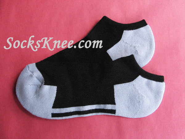 Black with Light Gray Striped No Show Socks for Walking