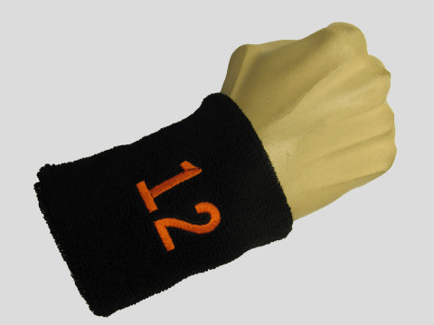 Black wristband sweatband with number 12 Twelve