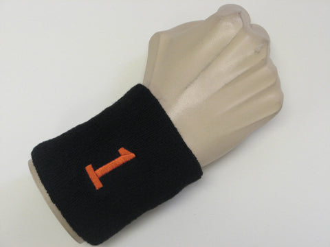 Black wristband sweatband with number 1 one