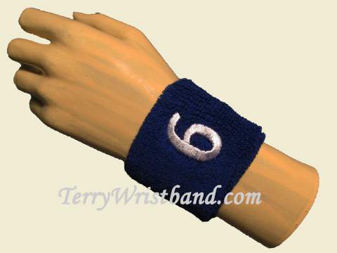 Blue with White Number 6 youth Sport wristband
