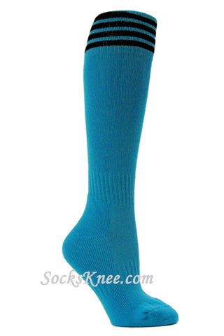 Bright Blue and Black Kid/Youth Football  Sport High Socks