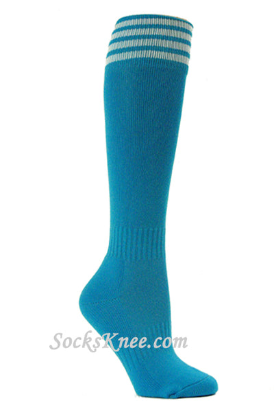 Bright Blue and White Kid/Youth Football  Sport High Socks