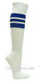 White cotton knee socks with blue stripes for sports