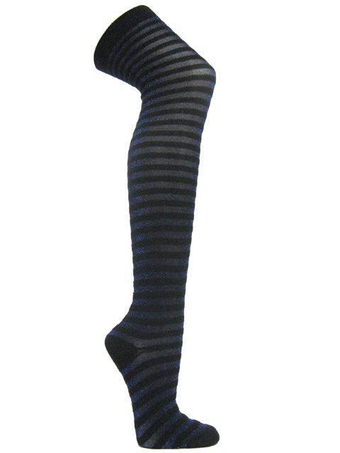 Blue black glitter sparkling striped over knee socks
