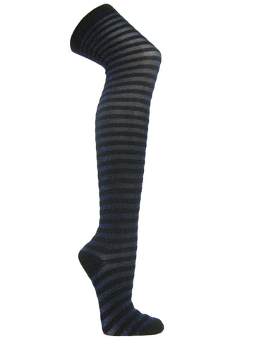 Blue black glitter sparkling striped over knee socks