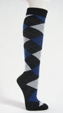 Blue grey black argyle knee socks