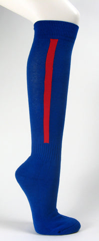 Blue mens knee socks with red striped for baseball and sports