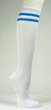 2 Bright Blue Striped White Knee Socks for Women
