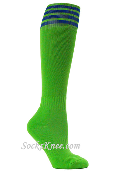Bright Lime Green and Blue Kids Football  Sport High Socks