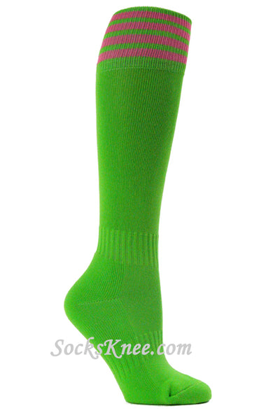 Bright Lime Green and Bright Pink Kids Football  Sport High Sock