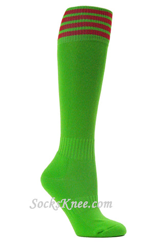 Bright Lime Green and Red Kids Football  Sport High Socks