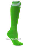 Bright Lime Green and White Kids Football  Sport High Sock