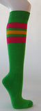 Bright green cotton knee socks bright pink yellow striped