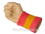 Bright Pink Gol Yellow Striped Terry Wristband, 1PC