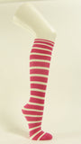 Bright pink under knee socks striped with white no heel