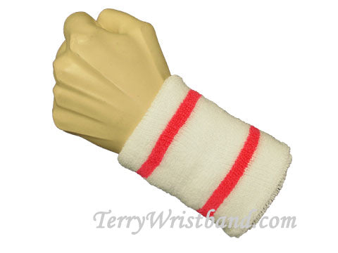 White with 2 Bright Pink Strips wristband sweatband