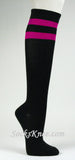 Bright Purple Striped Black Knee High Socks for Women