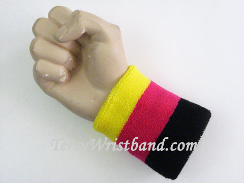 Bright Yellow Hot  Pink Black Striped Terry Sports Wristband