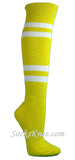 Bright Yellow striped knee socks with 4 White stripes for sports