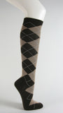 Brown with beige argyle socks knee high
