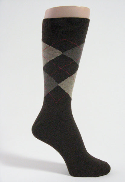Brown beige pale brown argyle socks mid calf