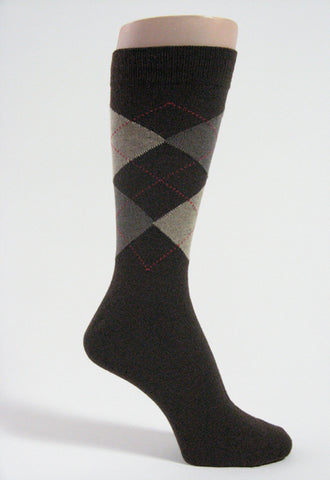 Brown beige pale brown argyle socks mid calf