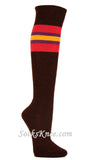 Brown Socks with Red Purple Golden Yellow Stripes for Sports