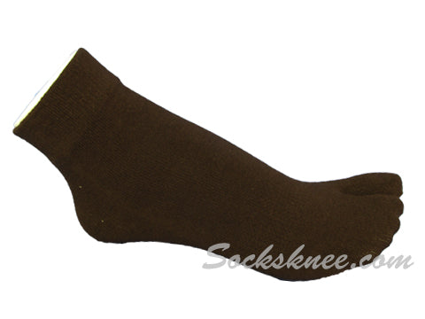 Split Toed Brown Ankle High Toe Socks