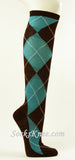 Brown Turquoise Lemonade Yellow Large Argyle Knee Socks