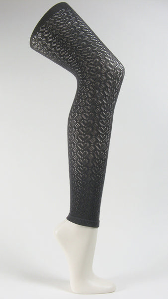 Black footless tight hearts pattern lace