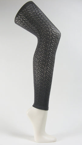 Black footless tight hearts pattern lace