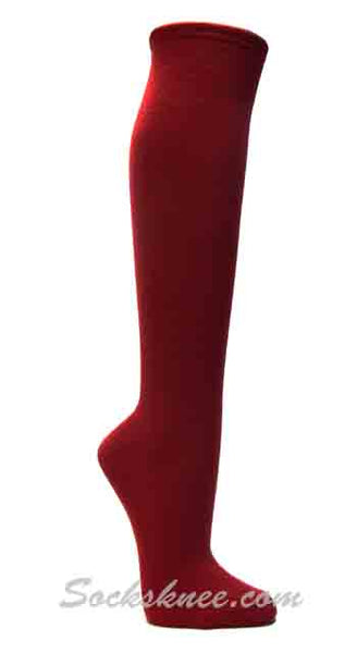 Burgundy Women Cotton Casual Knee High socks