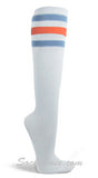 White / Carolina Blue Orange stripes Women High Quality knee socks