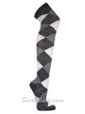 Charcoal Gray White Over Knee Argyle Socks