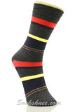 Charcoal Navy Red Stripes Mens Cotton Dress Socks
