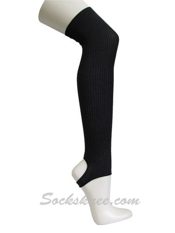 Lady's Charcoal Cotton Over Knee Leg Warmer