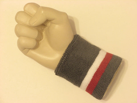 White with red gray stripe tennis style wristband sweatband