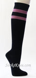 Cool Sparkling Purple Striped Black Knee High Socks for Women