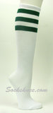 White with Dark Green Striped Women's Fashion Knee High socks