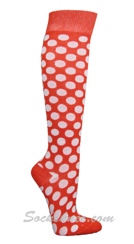 Dark Orange / White Polka Dots Women Knee High Socks