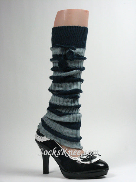 Forest Green Striped Pom Pom Leg Warmer