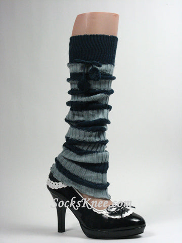Forest Green Striped Pom Pom Leg Warmer