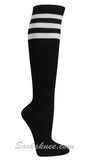 Black Women Ladies 3 Glitter White Stripes Knee High Socks