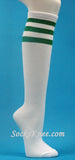 Glitter Green Stripes on White Knee Hi socks for woman